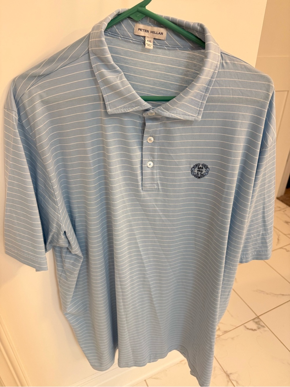 Peter Millar Light Blue and White Striped Performance Polo